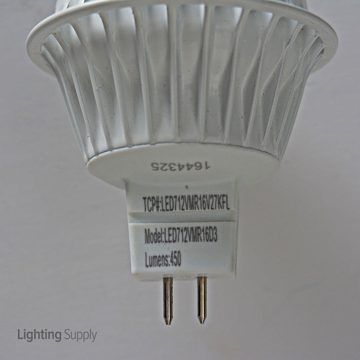 TCP 7W MR16 LED 2700K 12V 480Lm 80 CRI Bi-Pin GU5.3 Base Dimmable Shatter Resistant Flood Bulb (LED712VMR16V27KFL)