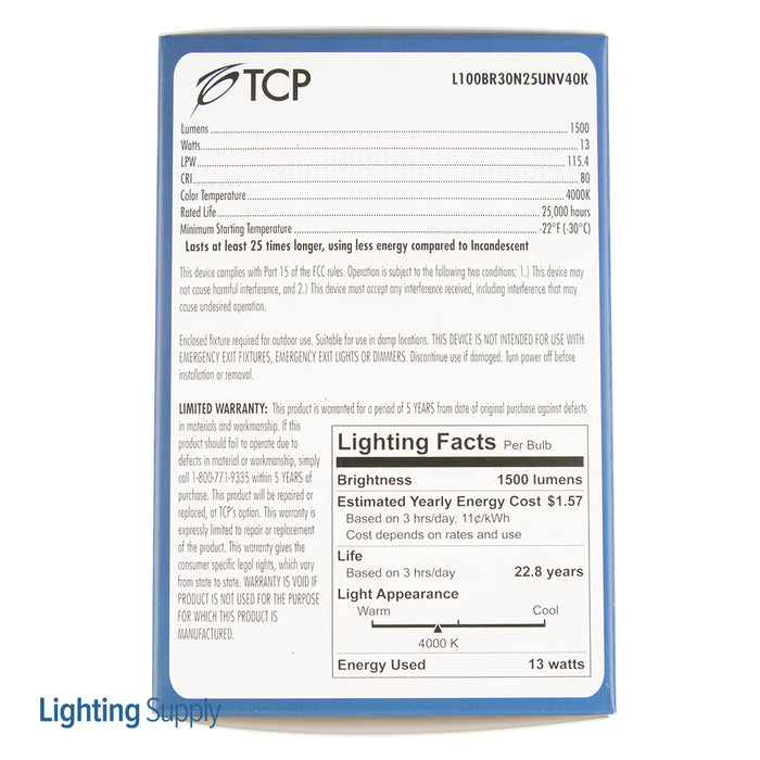 TCP LED 100W BR30 Universal 4000K Bulb (L100BR30N25UNV40K)