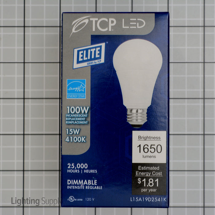 TCP 15W A19 LED 4100K 120V 1650Lm 80 CRI Medium E26 Base Omnidirectional Shatter Resistant Dimmable Bulb (L15A19D2541K)