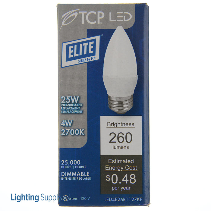 TCP LED 4W B11 Dimmable 2700K E26 Frost (LED4E26B1127KF)