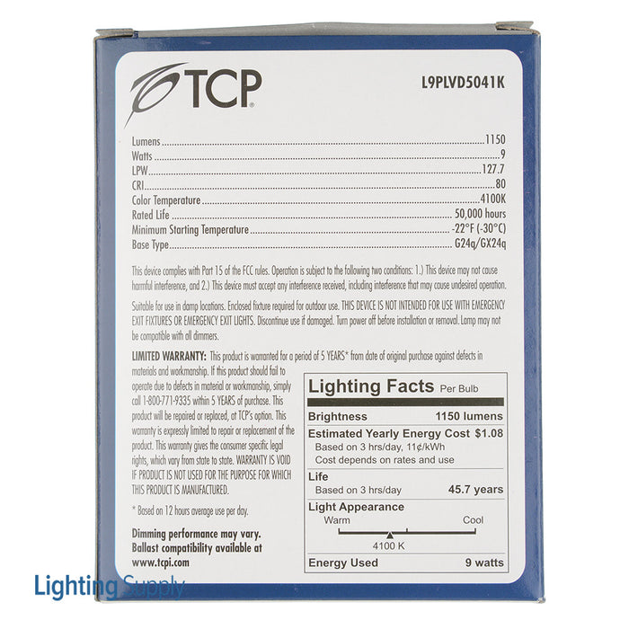 TCP LED 9W PL Vertical BR30 Dimmable 4100K (L9PLVD5041K)
