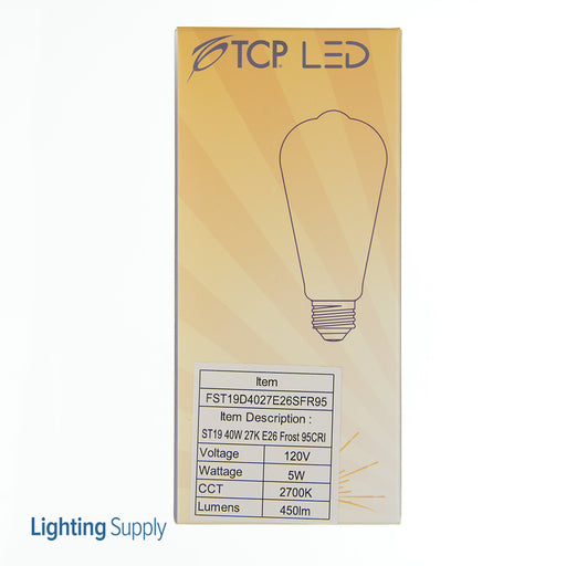 TCP LED Classic Filaments 5W ST19 Dimmable 15000 Hours 40W Equivalent 2700K 450Lm E26 Base Frost 95 CRI (FST19D4027E26SFR95)