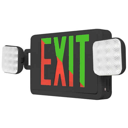 Westgate Manufacturing LED Combination Emergency Light Exit Sign Bi-Color Red/Green Default To Red 120-277V Black (XTU-CL-RG-EM-BK)