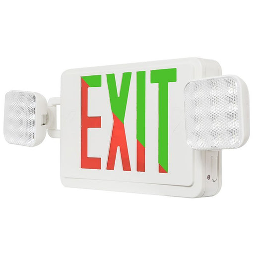Westgate Manufacturing LED Combination Emergency Light Exit Sign Bi-Color Red/Green Default To Red 120-277V White (XTU-CL-RG-EM)