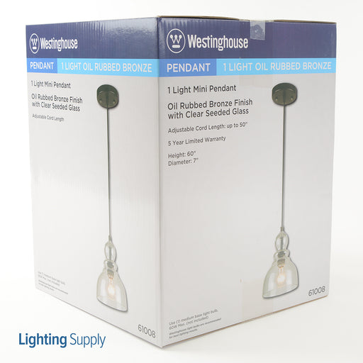Westinghouse 1 Light Mini Pendant Oil Rubbed Bronze Finish With Clear Seeded Glass (6100800)