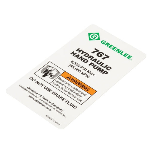 Greenlee Decal Replacement 767 Identification (00247)