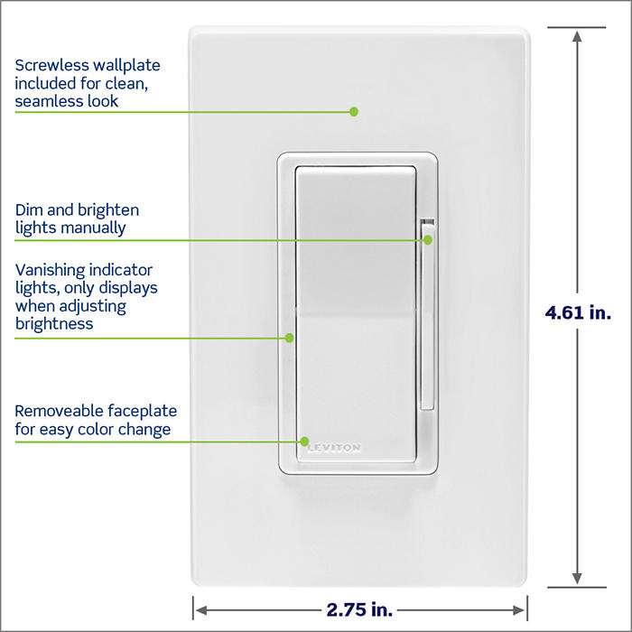 Leviton Decora Smart ELV/LED Phase Selectable Dimmer Wi-Fi Neutral Wire Required (D2ELV-1BW)