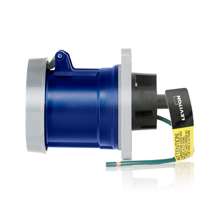 Leviton 100 Amp 250V 3-Phase 2P 3W Pin And Sleeve Receptacle Industrial Grade Watertight Blue (3100R6WLEV)