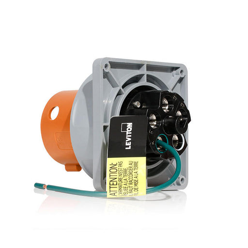 Leviton 100 Amp 125V/250V 3-Phase 3P 4W Pin And Sleeve Inlet Industrial Grade Watertight Orange (4100B12WLEV)