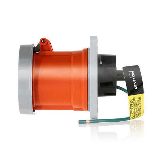 Leviton 100 Amp 125V/250V 3-Phase 3P 4W Pin And Sleeve Receptacle Industrial Grade Watertight Orange (4100R12WLEV)