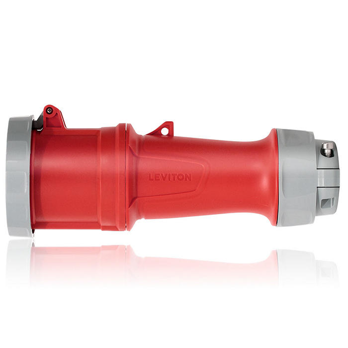 Leviton 100A/125A 200/346V-240/415V 3-Phase 4-Pole 5-Wire ELV Series North American-Rated Pin And Sleeve Connector Industrial Grade Watertight Red (5100C6WLEV)