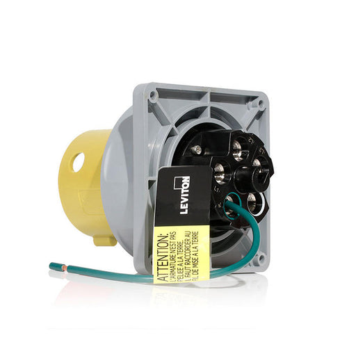 Leviton 100 Amp 125V 3-Phase 2P 3W Pin And Sleeve Inlet Industrial Grade Watertight Yellow (3100B4WLEV)