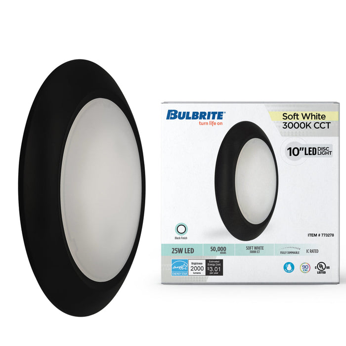 Bulbrite LED25DISC/10/930/J/BLRD/D 25W 10 Inch LED Round Disc Light 2000Lm 3000K 90 CRI 120V Dimmable Black (773278)