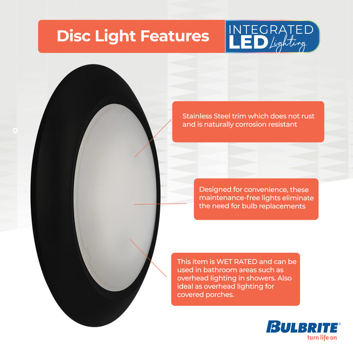 Bulbrite LED25DISC/10/930/J/BLRD/D 25W 10 Inch LED Round Disc Light 2000Lm 3000K 90 CRI 120V Dimmable Black (773278)