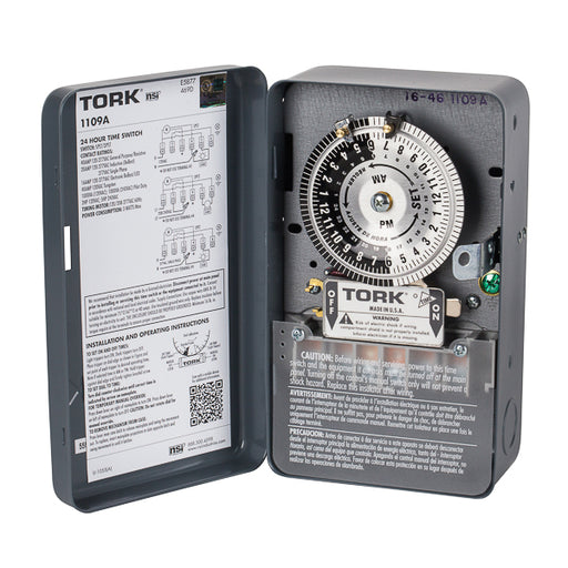 Tork 24 Hour Time Switch 40A 120/208-277Vac DPST Indoor Metal Enclosure (1109A)