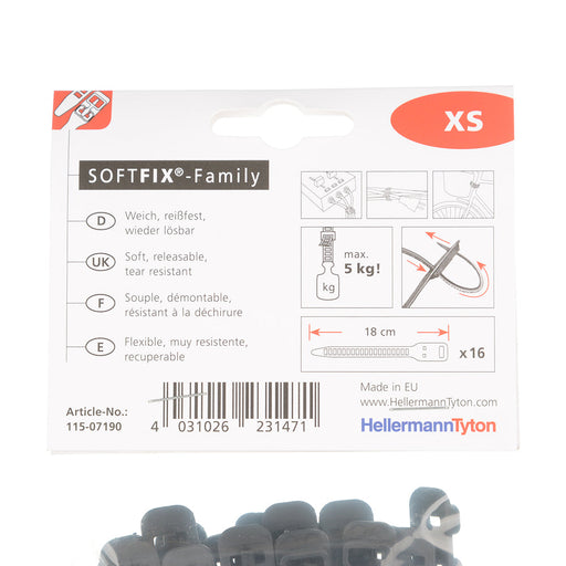HellermannTyton Cable Tie Without Serration 7 Inch Long Flexible TPU Black 16 Per Package (115-07190)