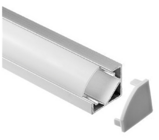 specialtyLED Linear Channel Extruded Aluminum Corner Mount With Dome Lens Milky White Polycarbonate Lens [2] Endcaps Clear Anodized Silver (LCH-1203)