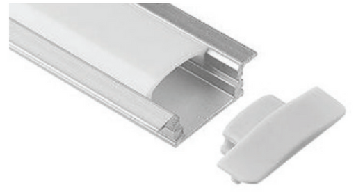 specialtyLED Linear Channel Extruded Aluminum Recessed Mount With Dome Lens Milky White Polycarbonate Lens [2] Endcaps Clear Anodized Silver (LCH-1204)