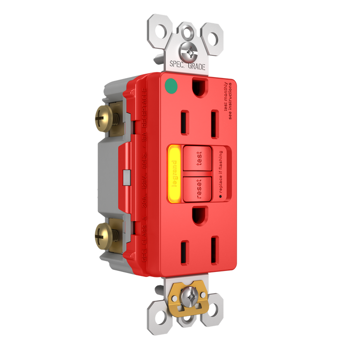 Pass and Seymour GFCI Power-Indicating Hospital-Grade Tamper-Resistant Receptacle 15A Red Amber LED (1597HGTRPIAMBRED)