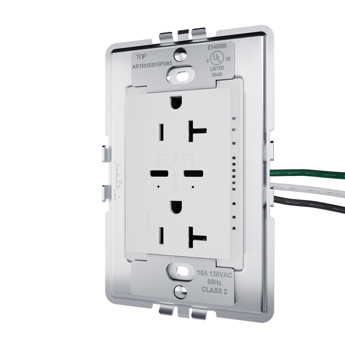 Pass and Seymour Adorne 65W USB Outlet Plus-Size Type C 20A Tamper-Resistant White (ARTRUSB20PD65W4)
