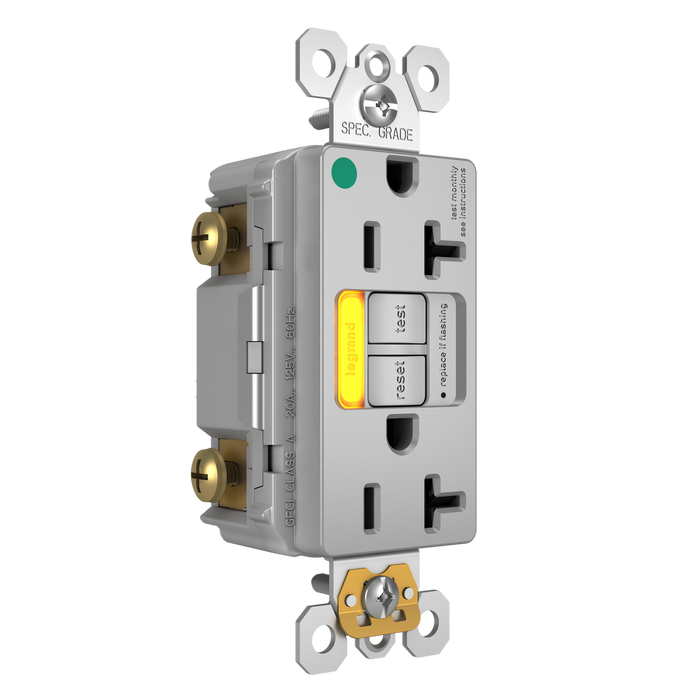 Pass and Seymour GFCI Power-Indicating Hospital-Grade Tamper-Resistant Receptacle 20A Gray Amber LED (2097HGTRPIAMBGRY)