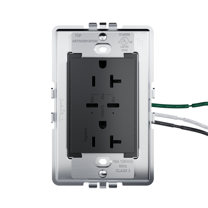Pass and Seymour Adorne 65W USB Outlet Plus-Size Type C 20A Tamper-Resistant Graphite (ARTRUSB20PD65G4)