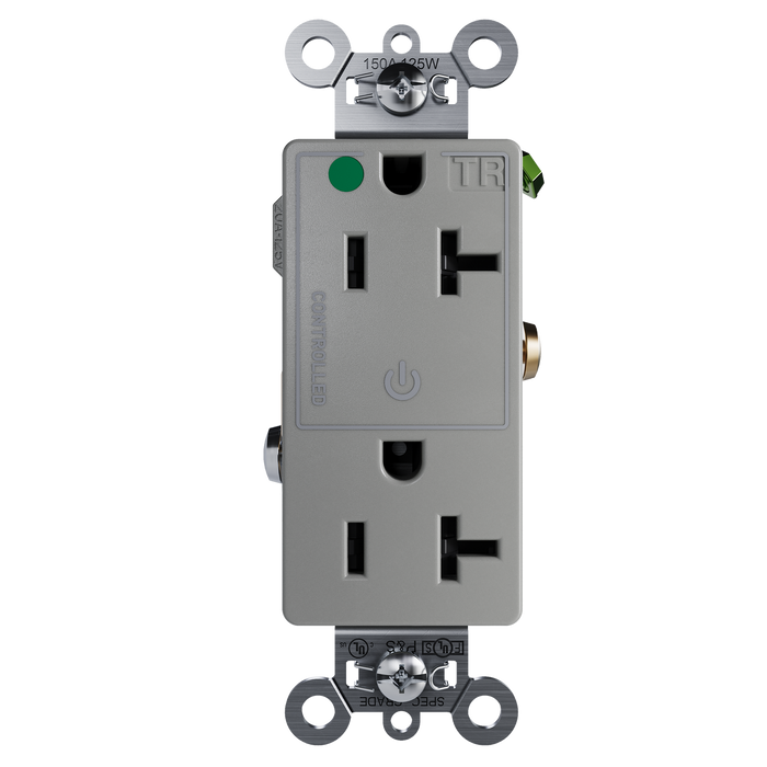 Pass and Seymour Tamper-Resistant Decorator Duplex Receptacle Half Controlled 20A 125V Hospital-Grade Gray (TR26362HGCHGRY)