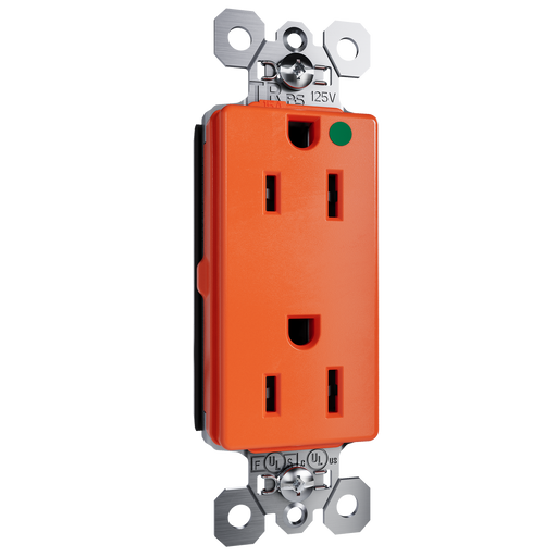 Pass and Seymour Plugtail Decorator Receptacle Tamper-Resistant Hospital-Grade 15A 125V Orange (PTTR26262HGOR)