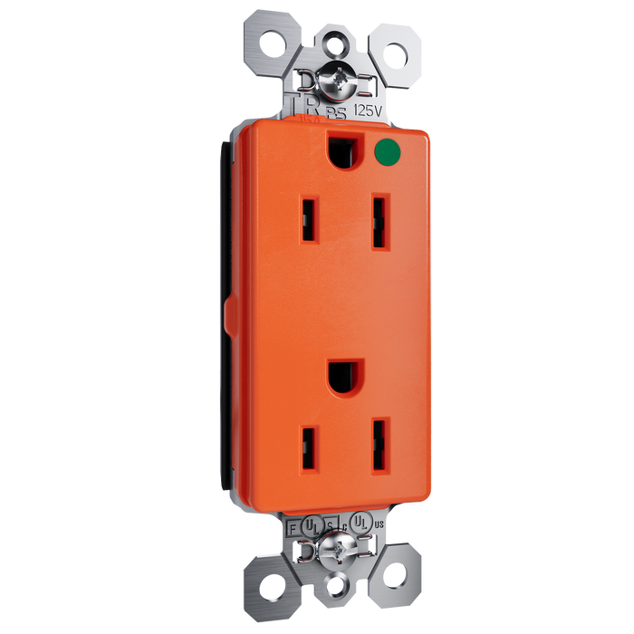 Pass and Seymour Plugtail Decorator Receptacle Tamper-Resistant Hospital-Grade 15A 125V Orange (PTTR26262HGOR)