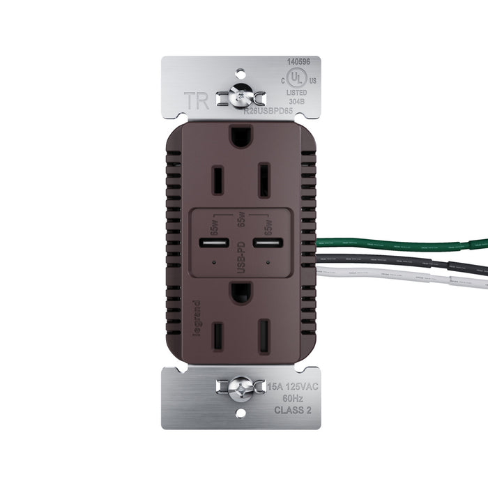 Pass and Seymour Radiant 65W USB Outlet Type C 15A Tamper-Resistant Dark Bronze (R26USBPD65DBCC6)