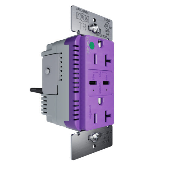 Pass and Seymour 65W Hospital Grade USB Outlet Type C 20A Tamper-Resistant Purple (TR20HUSBPD65PU)
