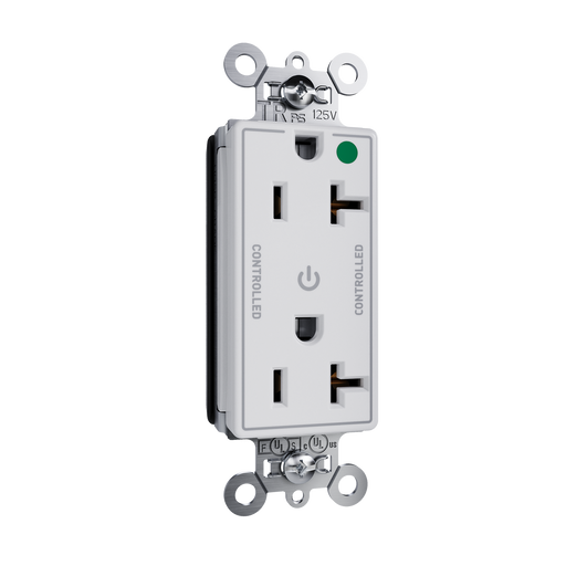 Pass and Seymour Plugtail Decorator Duplex Receptacle Dual Controlled Plugload Hospital-Grade 20A 125V White (PT26362HGCDW)