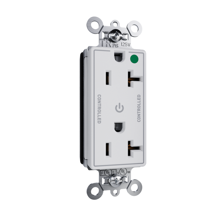 Pass and Seymour Plugtail Tamper-Resistant Decorator Dual Controlled 20A 125V Hospital-Grade Receptacle White (PTTR26362HGCDW)
