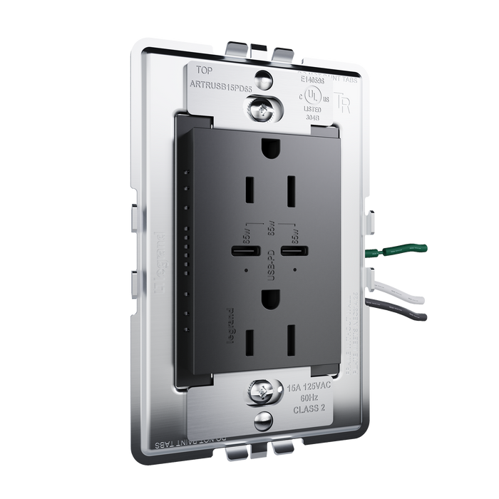 Pass and Seymour Adorne 65W USB Outlet Plus-Size Type C 15A Tamper-Resistant Graphite (ARTRUSB15PD65G4)