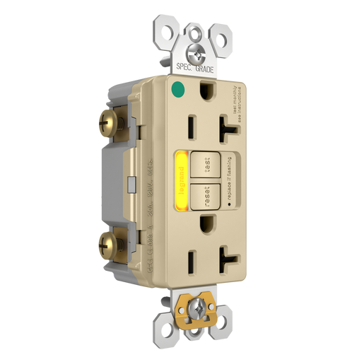 Pass and Seymour GFCI Power-Indicating Hospital-Grade Tamper-Resistant Receptacle 20A Ivory Amber LED (2097HGTRPIAMBI)