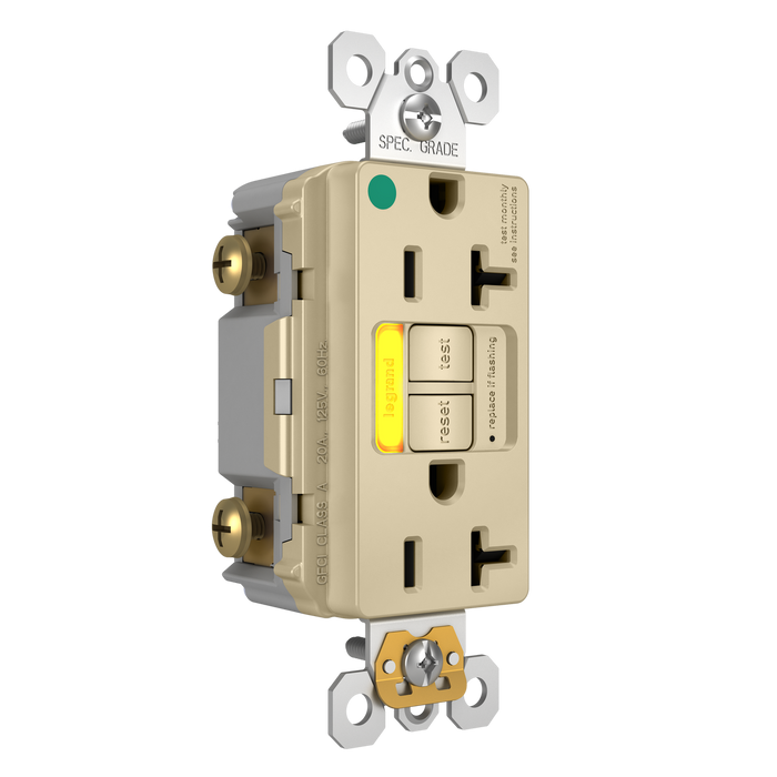 Pass and Seymour GFCI Power-Indicating Hospital-Grade Tamper-Resistant Receptacle 20A Ivory Amber LED (2097HGTRPIAMBI)