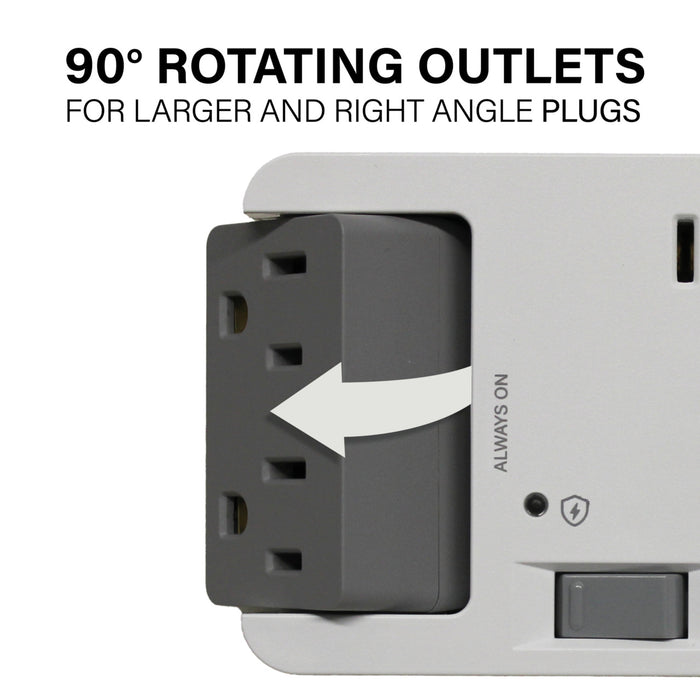 Pass and Seymour 6 Outlet Enclosure Surge Protector With One USB-A and One USB-C Gray/White (AC1062)
