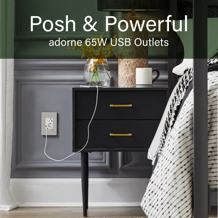 Pass and Seymour Adorne 65W USB Outlet Plus-Size Type C 20A Tamper-Resistant White (ARTRUSB20PD65W4)