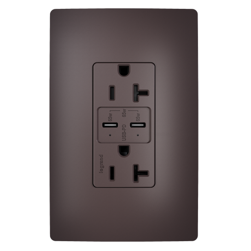 Pass and Seymour 65W Power Delivery USB Outlet Type C Tamper-Resistant Duplex 20A Brown (TR20USBPD65)