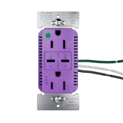 Pass and Seymour 65W Hospital Grade USB Outlet Type C 15A Tamper-Resistant Purple (TR15HUSBPD65PU)