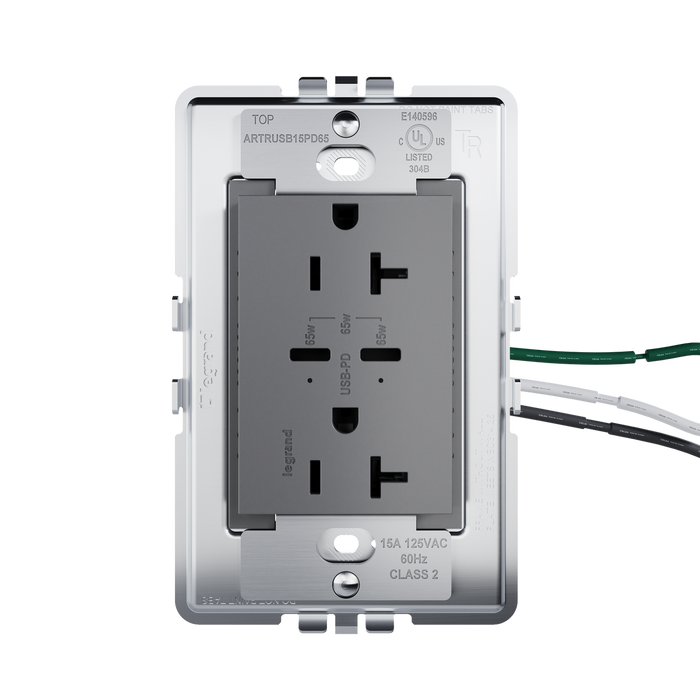 Pass and Seymour Adorne 65W USB Outlet Plus-Size Type C 20A Tamper-Resistant Magnesium (ARTRUSB20PD65M4)