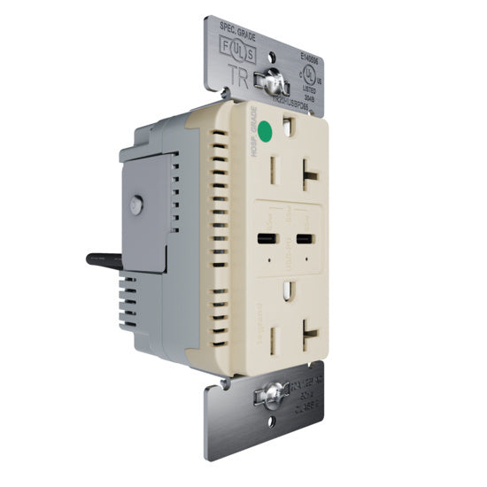 Pass and Seymour 65W Hospital Grade USB Outlet Type C 20A Tamper-Resistant Ivory (TR20HUSBPD65I)