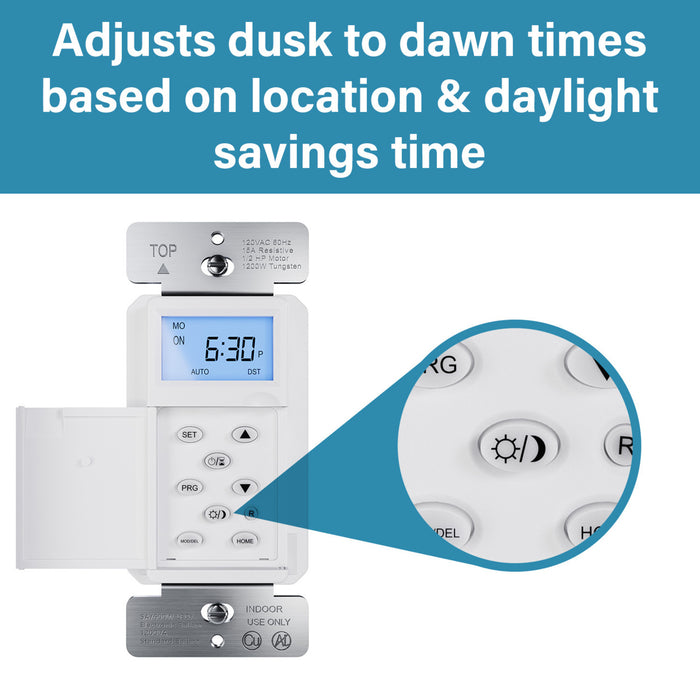 Pass and Seymour Programmable 24-Hour Astronomic Timer Switch 120V 600W 1/2 HP Light Almond (RTPA24LA)