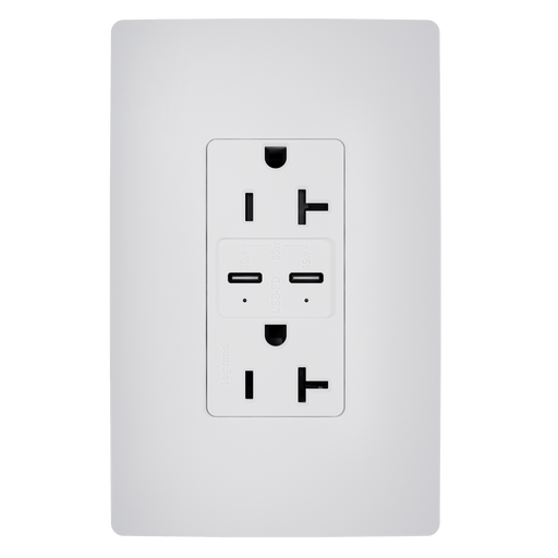 Pass and Seymour 65W Power Delivery USB Outlet Type C Tamper-Resistant Duplex 20A White (TR20USBPD65W)