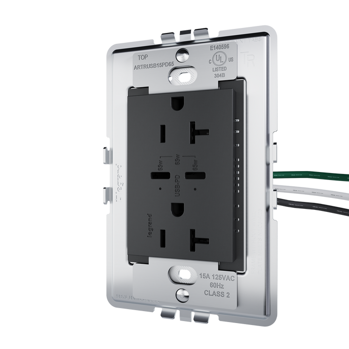 Pass and Seymour Adorne 65W USB Outlet Plus-Size Type C 20A Tamper-Resistant Graphite (ARTRUSB20PD65G4)