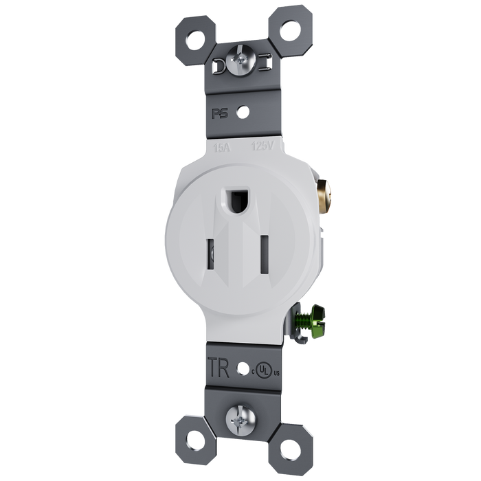 Pass and Seymour Trademaster Residential 15A Single Receptacle White (TR52151W)
