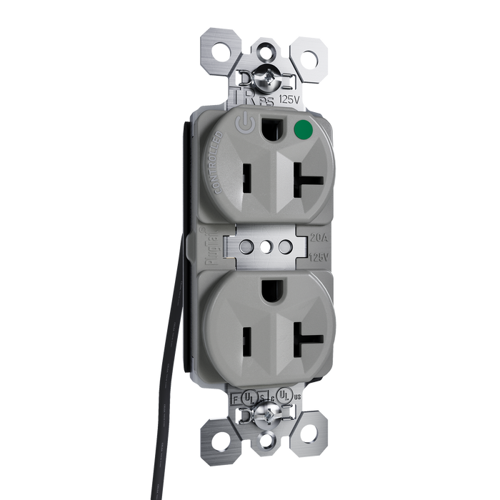 Pass and Seymour Plugtail Tamper-Resistant Half Controlled Duplex Receptacle 20A 125V Hospital-Grade Gray (PTTR8300CHGRY)