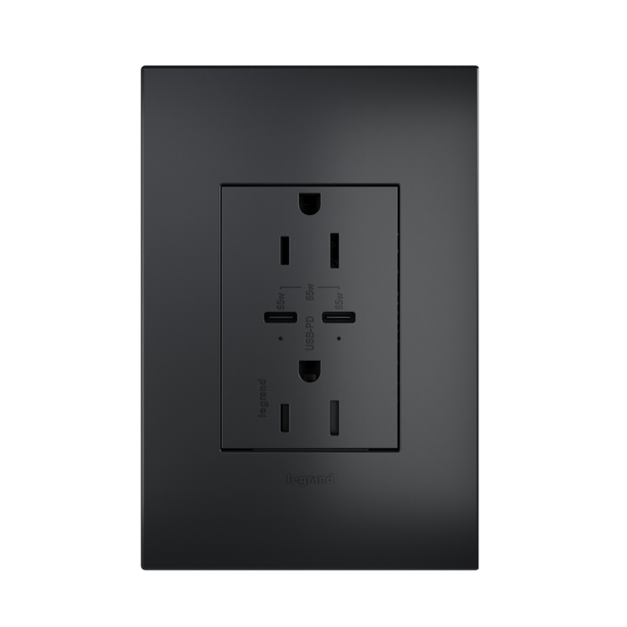Pass and Seymour Adorne 65W USB Outlet Plus-Size Type C 15A Tamper-Resistant Graphite (ARTRUSB15PD65G4)