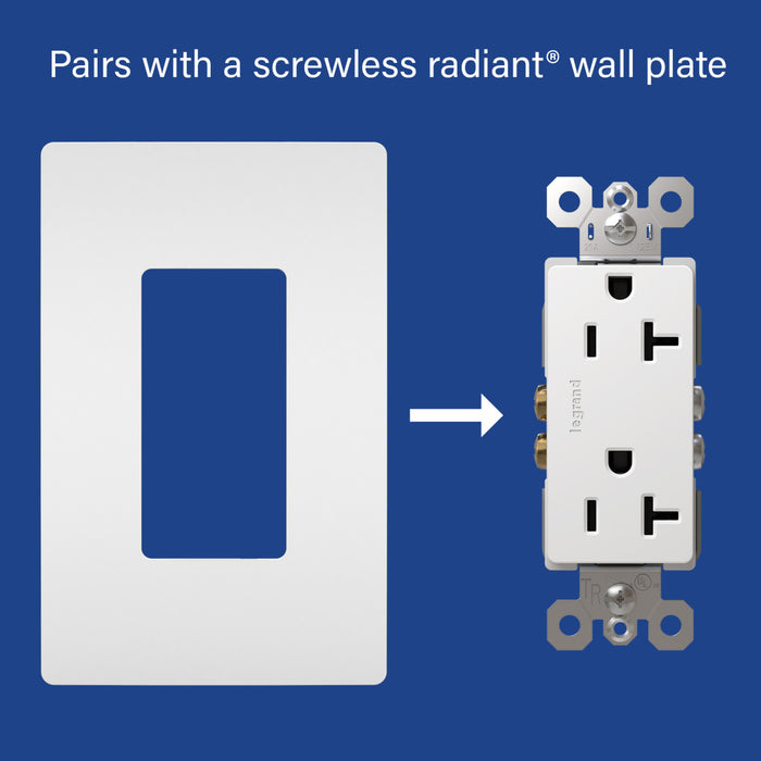 Pass and Seymour Radiant Tamper-Resistant Decorator Receptacle 20A 125V Self-Grounding Gray (885TR20SGRY)