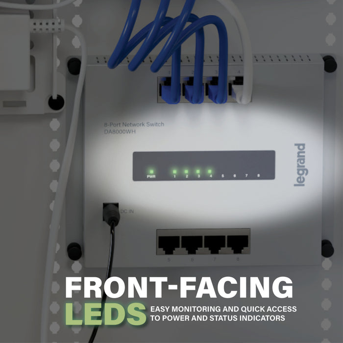 Pass and Seymour 8-Port Switch--4 Port Network/4 Port PoE Plus (DA8400WH)